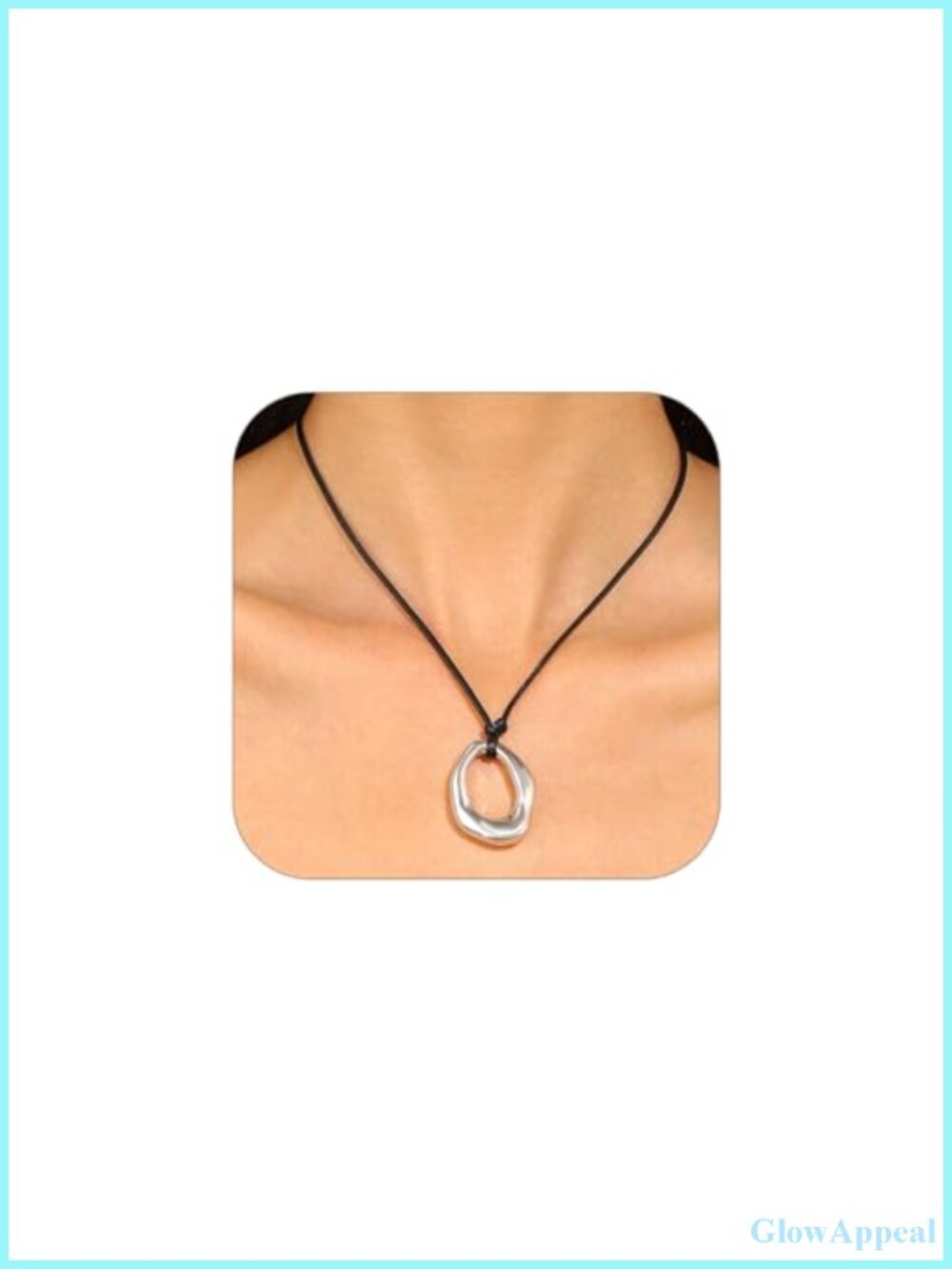 Geometric Hollow Square Pendant Rope Necklace Layering Jewelry